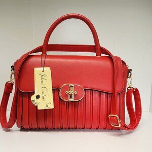 Red Pleated Crossbody Bag w/ Top Handle & Pockets